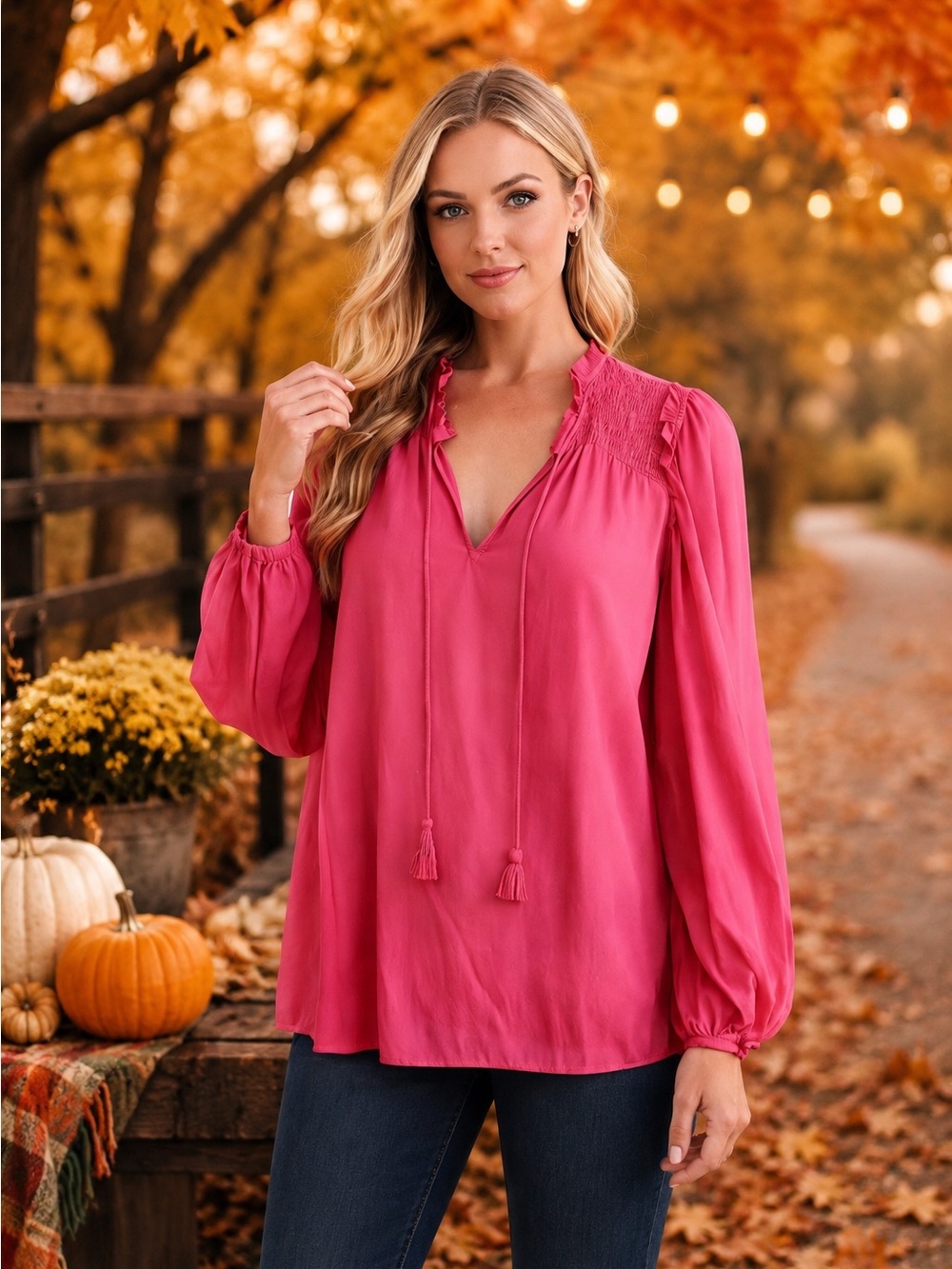 DAY + MOON PINK SMOCKED SATIN TOP BLOUSE SMALL Fall Top Work Wear Office Church